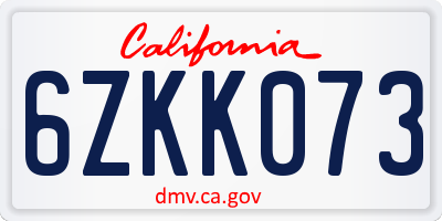 CA license plate 6ZKK073