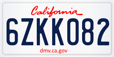 CA license plate 6ZKK082