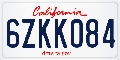 CA license plate 6ZKK084