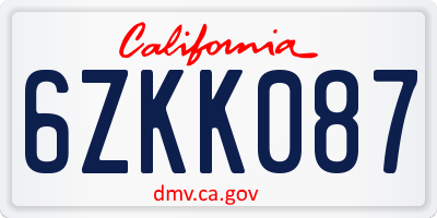 CA license plate 6ZKK087