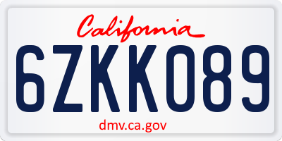 CA license plate 6ZKK089