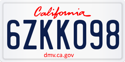 CA license plate 6ZKK098