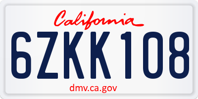 CA license plate 6ZKK108