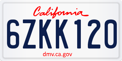CA license plate 6ZKK120