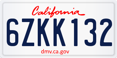 CA license plate 6ZKK132