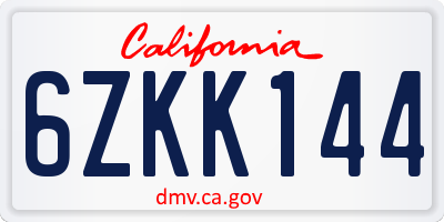 CA license plate 6ZKK144