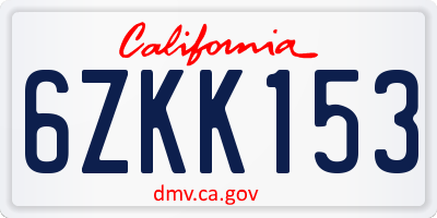 CA license plate 6ZKK153