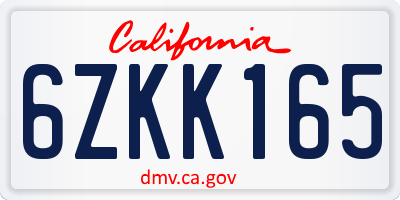 CA license plate 6ZKK165