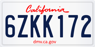 CA license plate 6ZKK172