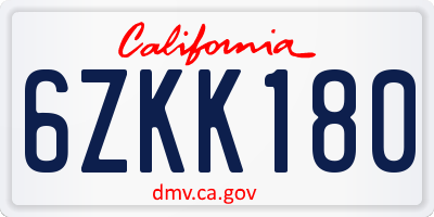 CA license plate 6ZKK180