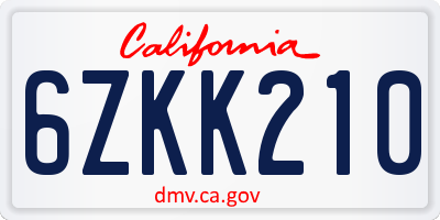 CA license plate 6ZKK210