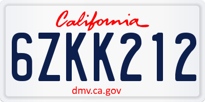 CA license plate 6ZKK212