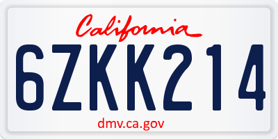 CA license plate 6ZKK214