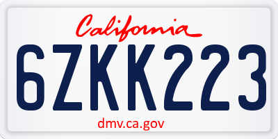 CA license plate 6ZKK223