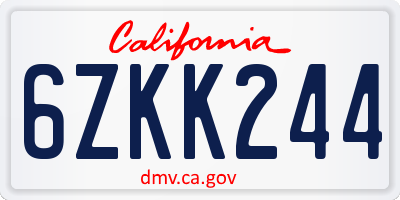 CA license plate 6ZKK244