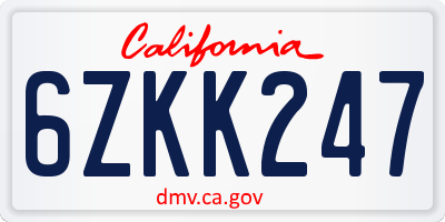 CA license plate 6ZKK247