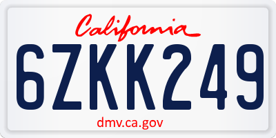 CA license plate 6ZKK249