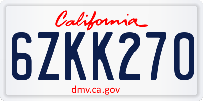 CA license plate 6ZKK270
