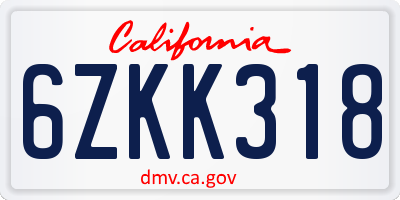 CA license plate 6ZKK318