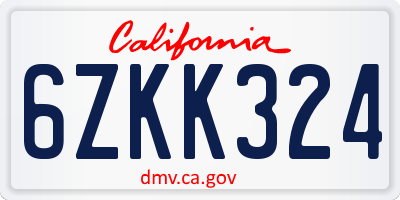 CA license plate 6ZKK324