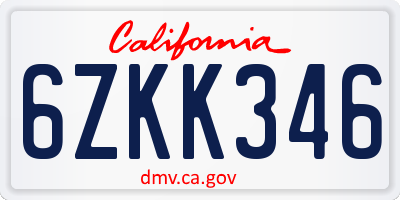 CA license plate 6ZKK346