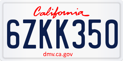 CA license plate 6ZKK350