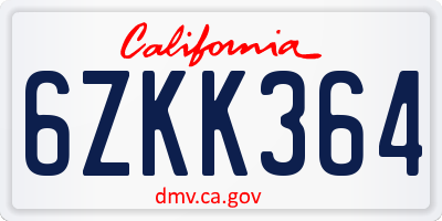 CA license plate 6ZKK364