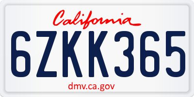 CA license plate 6ZKK365