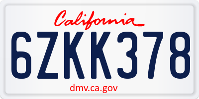 CA license plate 6ZKK378