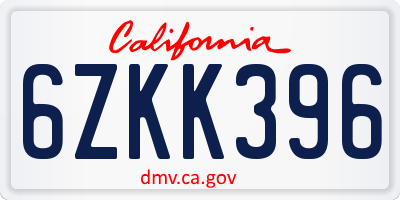 CA license plate 6ZKK396