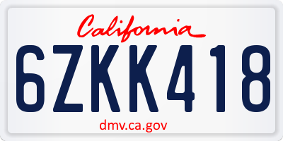 CA license plate 6ZKK418