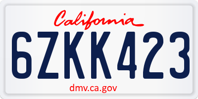 CA license plate 6ZKK423