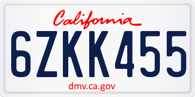 CA license plate 6ZKK455