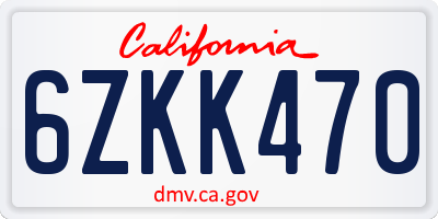 CA license plate 6ZKK470