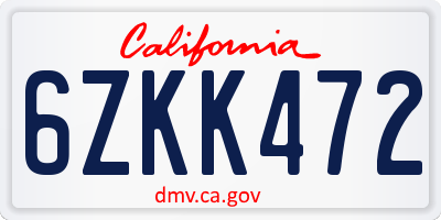 CA license plate 6ZKK472