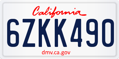 CA license plate 6ZKK490