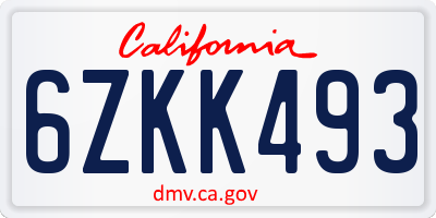 CA license plate 6ZKK493
