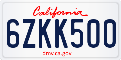 CA license plate 6ZKK500
