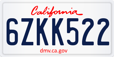 CA license plate 6ZKK522