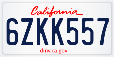 CA license plate 6ZKK557