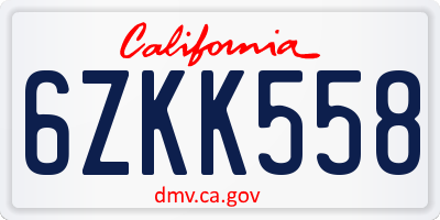 CA license plate 6ZKK558