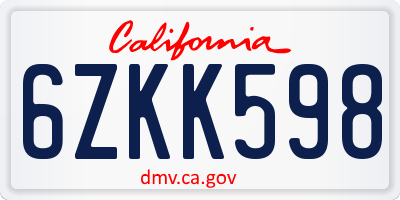 CA license plate 6ZKK598