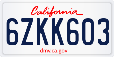 CA license plate 6ZKK603