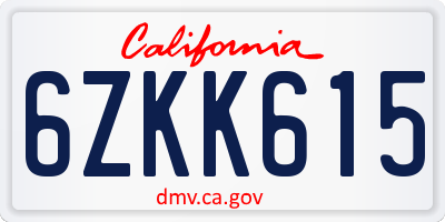 CA license plate 6ZKK615