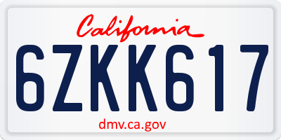 CA license plate 6ZKK617