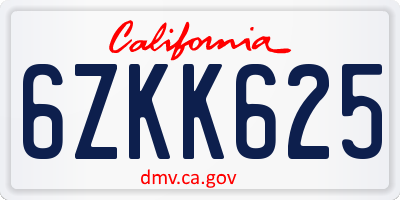 CA license plate 6ZKK625