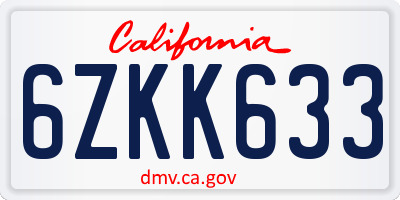 CA license plate 6ZKK633