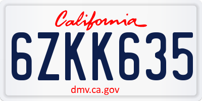 CA license plate 6ZKK635