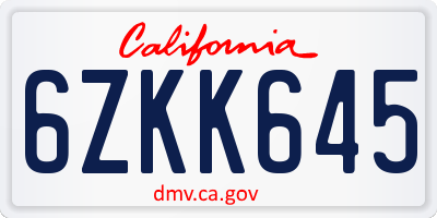 CA license plate 6ZKK645