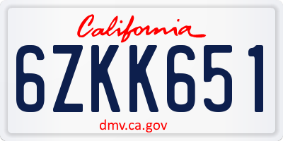 CA license plate 6ZKK651